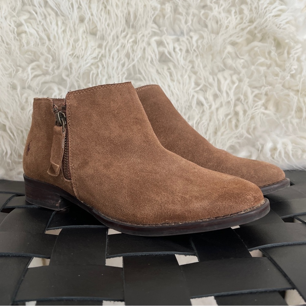 Y2K Tan Suede Leather Side Zip Ankle Boots